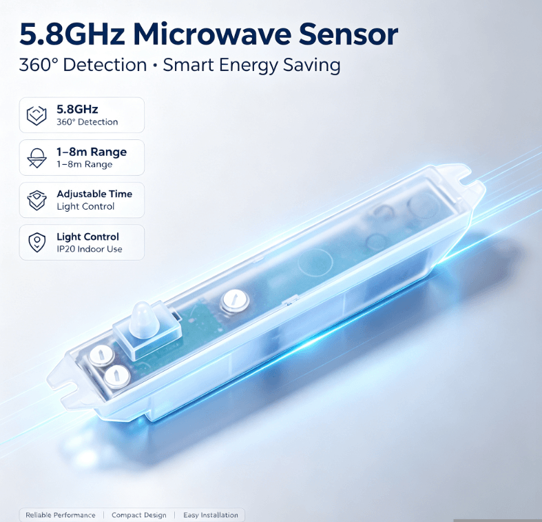 PD-MV1020 5,8 ГГц микротолқынды сенсор | Жасырын орнату, жарықтандыруға арналған жалған триггерлер аз